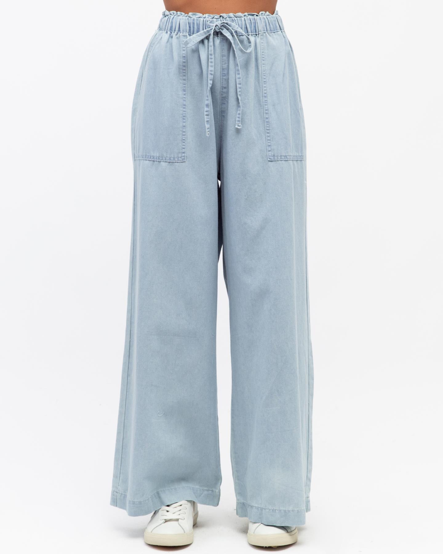 INDI WIDE-LEG PANTS - pale blue