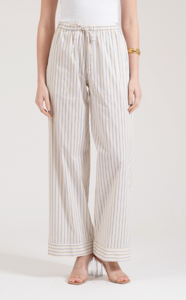 Striped Poplin Wide Leg Pants