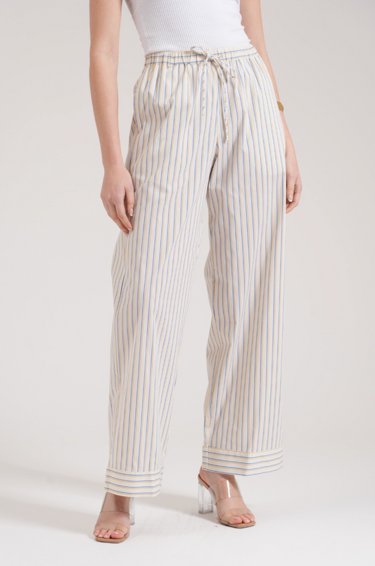Striped Poplin Wide Leg Pants