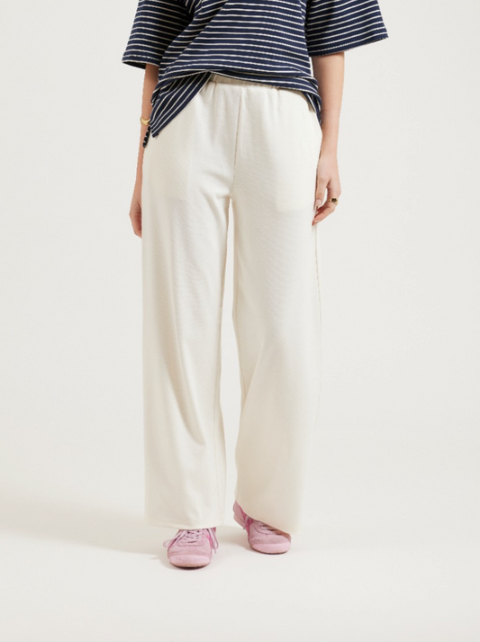 Cream Knit Wide Leg Trackpants