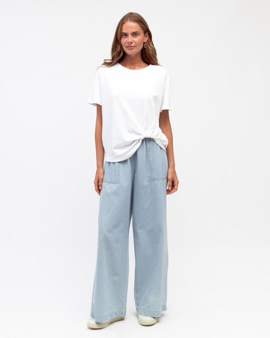 INDI WIDE-LEG PANTS - pale blue