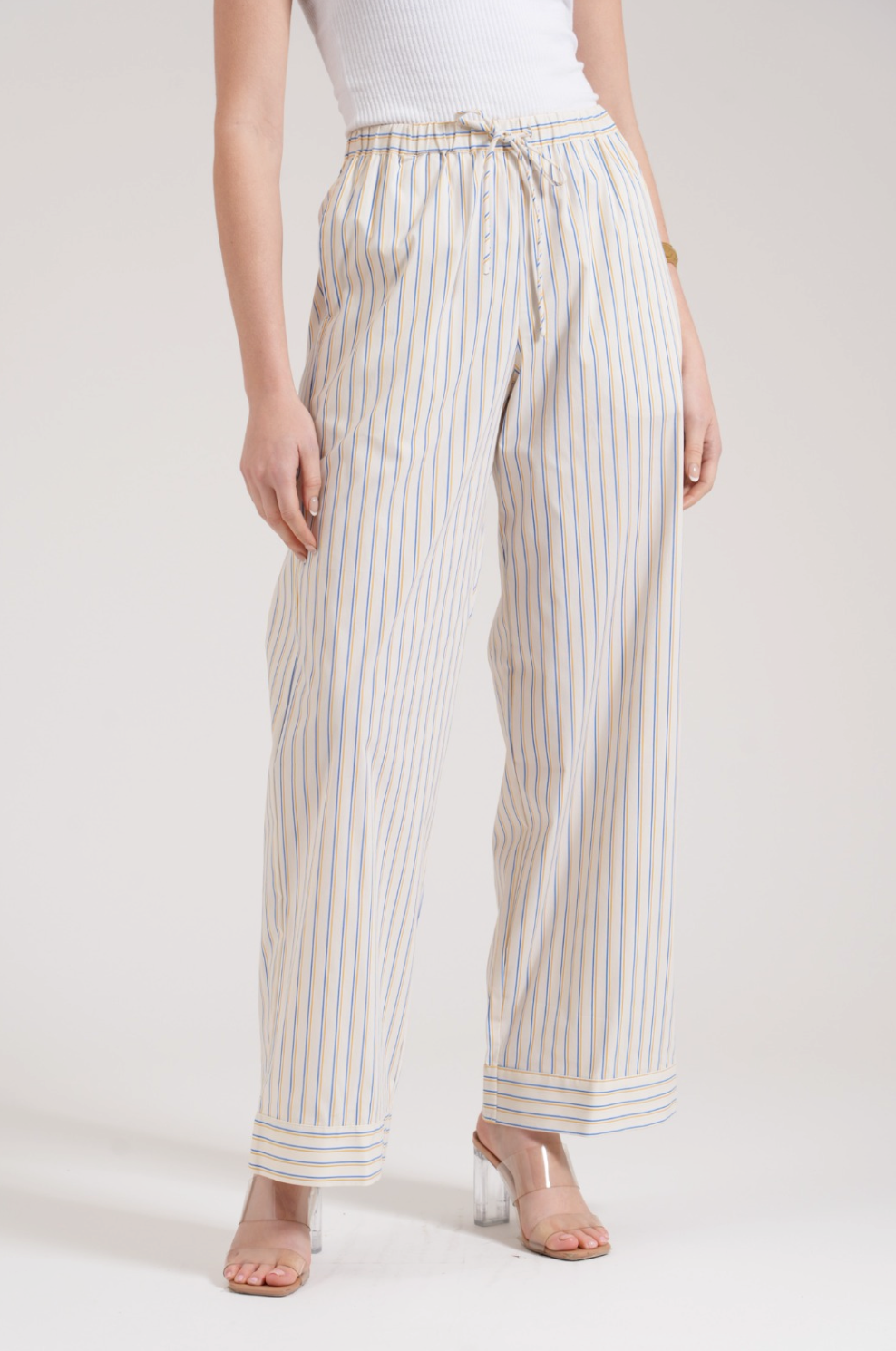 Striped Poplin Wide Leg Pants