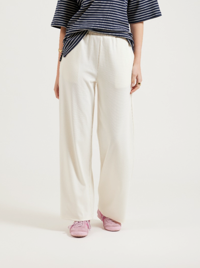 Cream Knit Wide Leg Trackpants