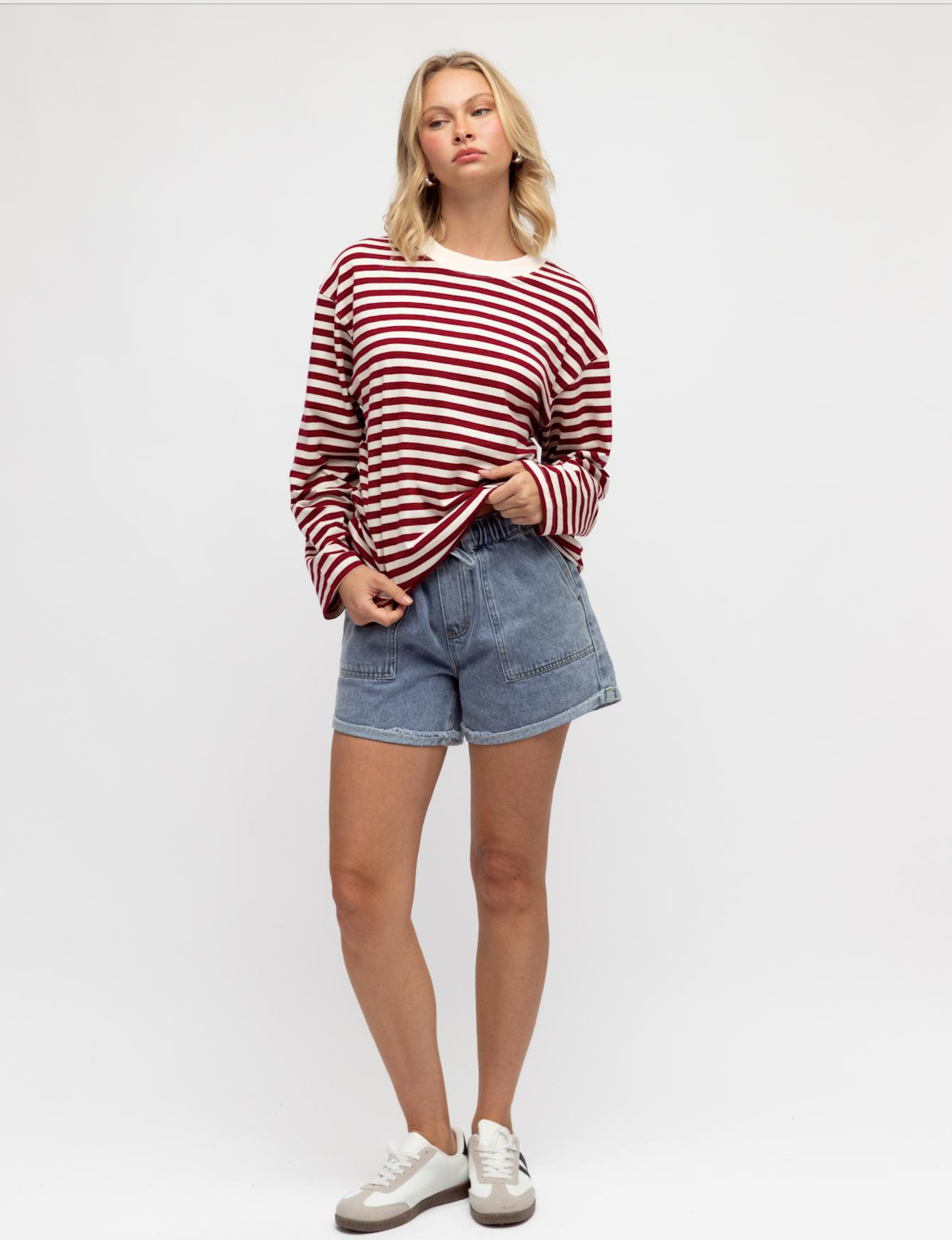 Red and White Striped Long Sleeve Top