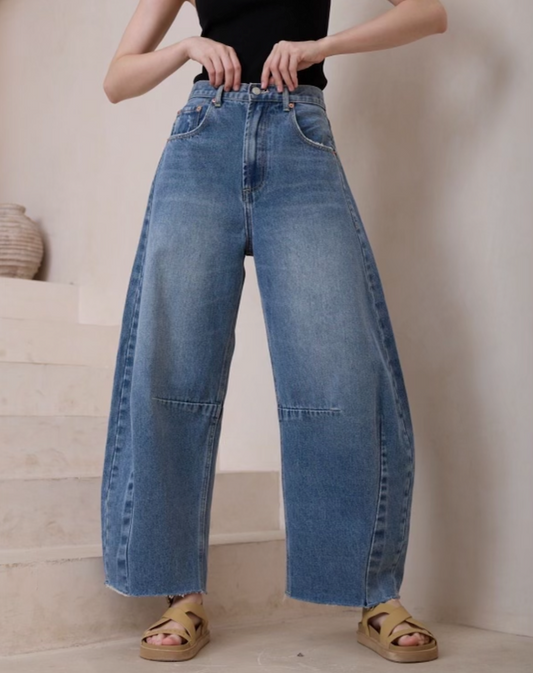 Blue Wash Barrel Jeans