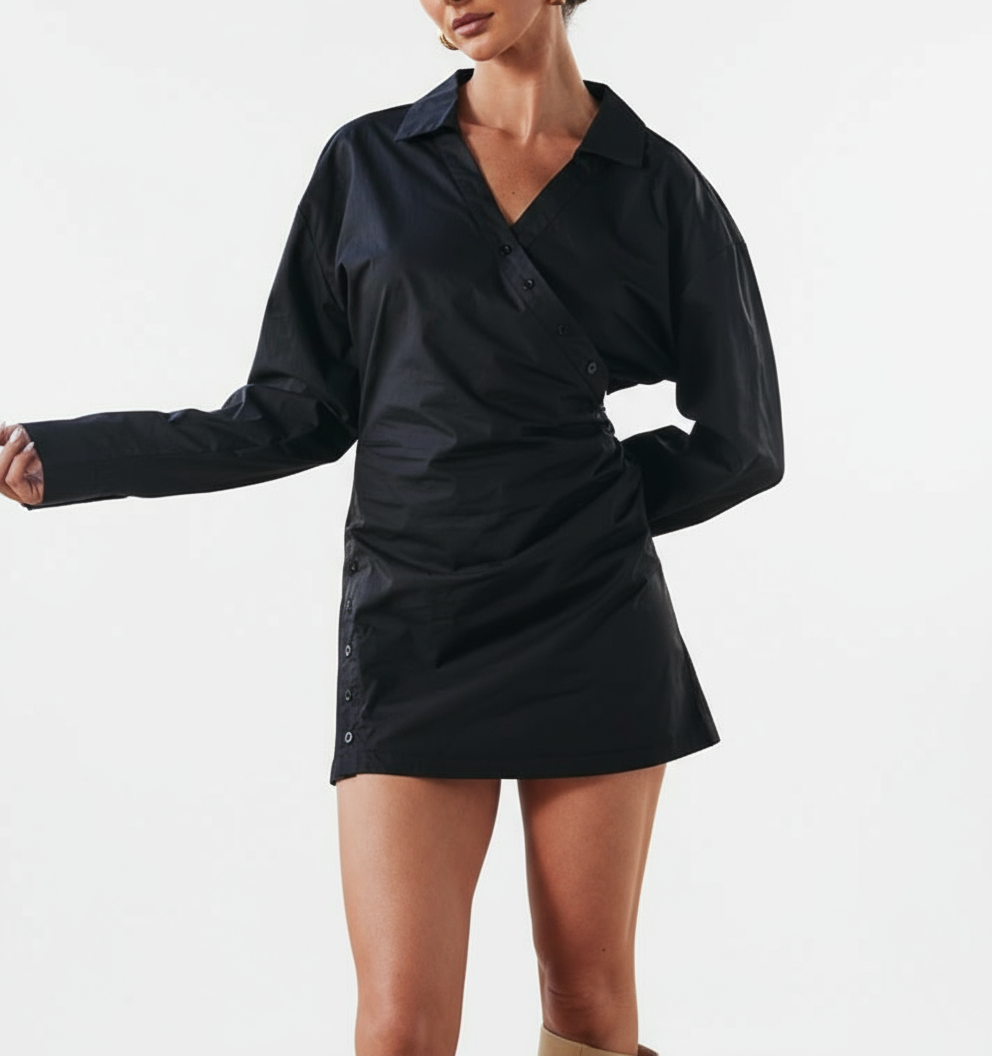 Black outfit with white studio backdrop