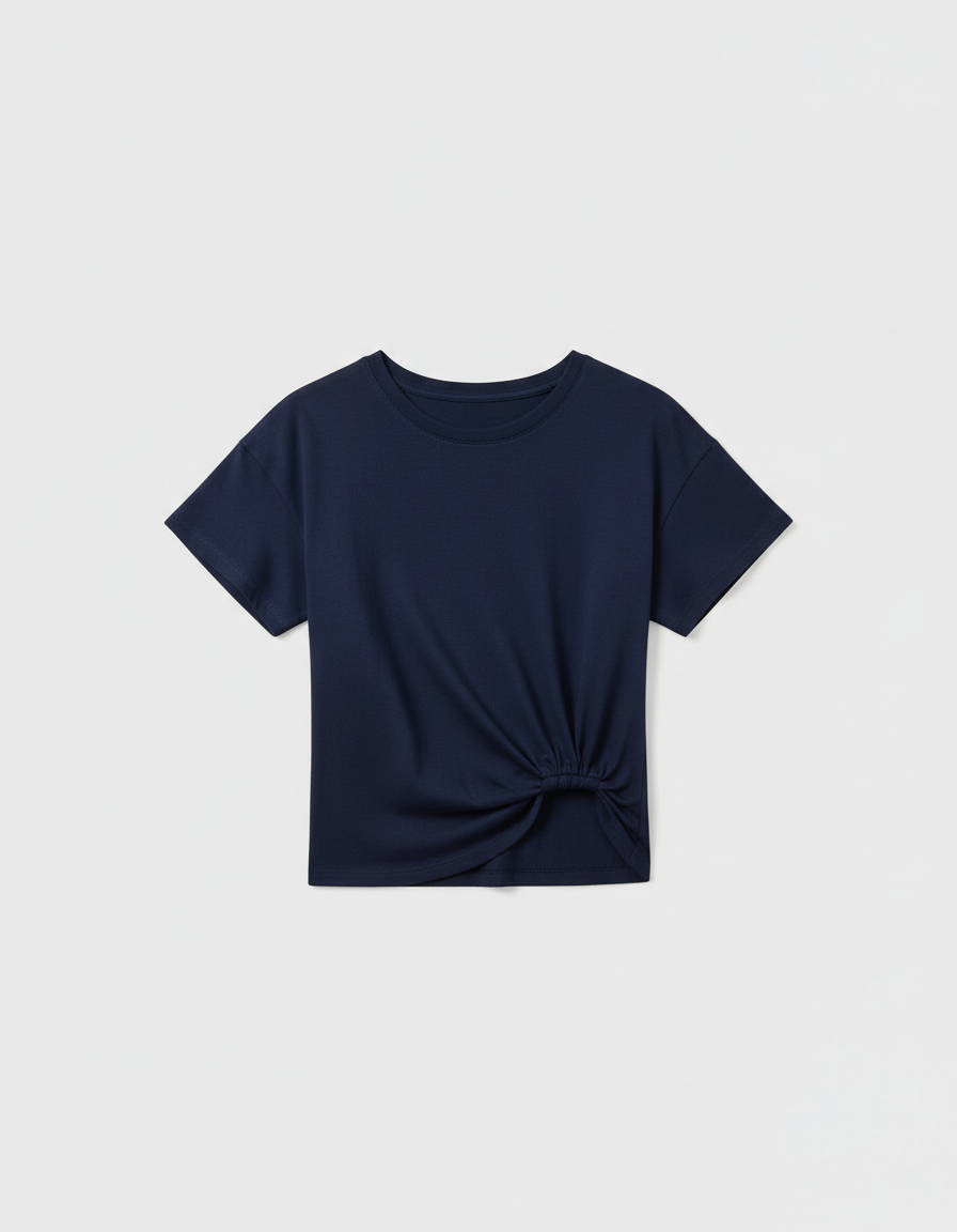 Flat lay with navy blue t-shirt